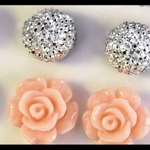 New! Stud, pink, peach, rose and silver ball!